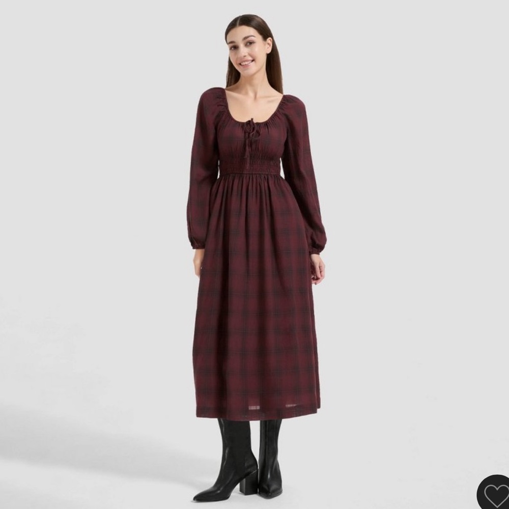 Universal Thread Mini Long Sleeved A Line Dress Rosewood Brown Plaid XXL